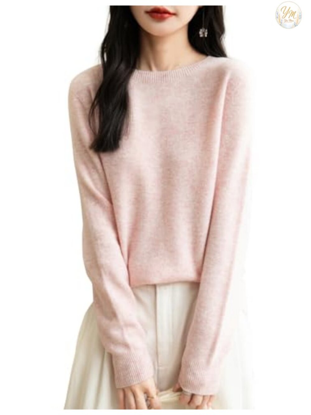 100% Merino Wool Seamless Knit Crewneck Sweater Long Sleeve Fall Winter